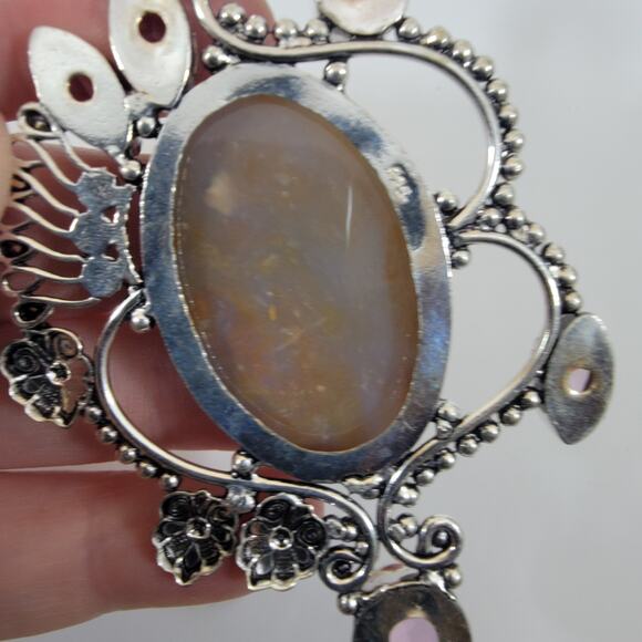 Handmade Silver Pendant with Moon Agate and Pink Topaz Accents - Picture 8 of 10